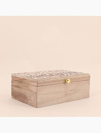 Boite à bijoux en bois relief fleuri 19x14cm