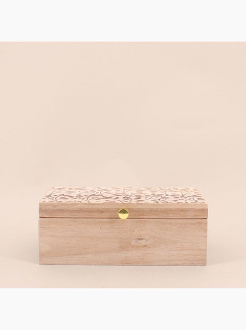 Boite à bijoux en bois relief fleuri 19x14cm - Kiabi