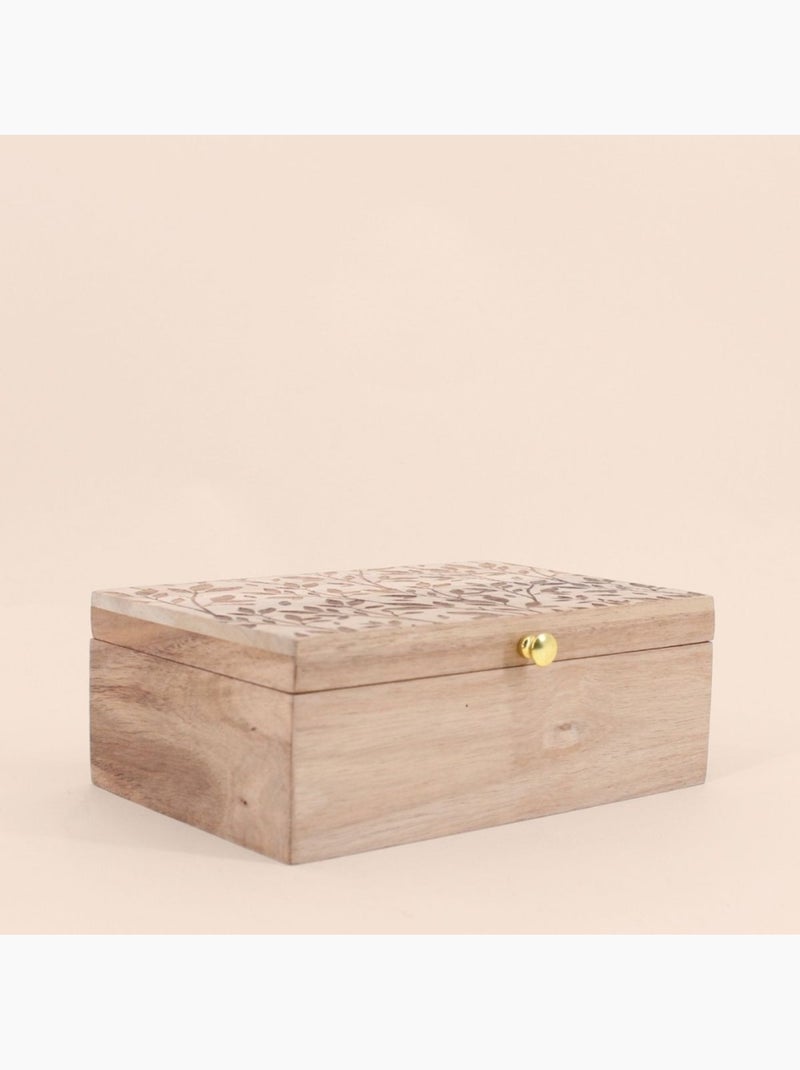 Boite à bijoux en bois relief fleuri 19x14cm Beige - Kiabi
