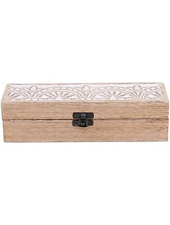 Boite à bijoux en manguier gravé cérusé blanc 25x8cm