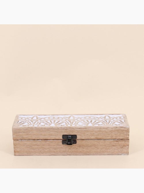 Boite à bijoux en manguier gravé cérusé blanc 25x8cm - Kiabi