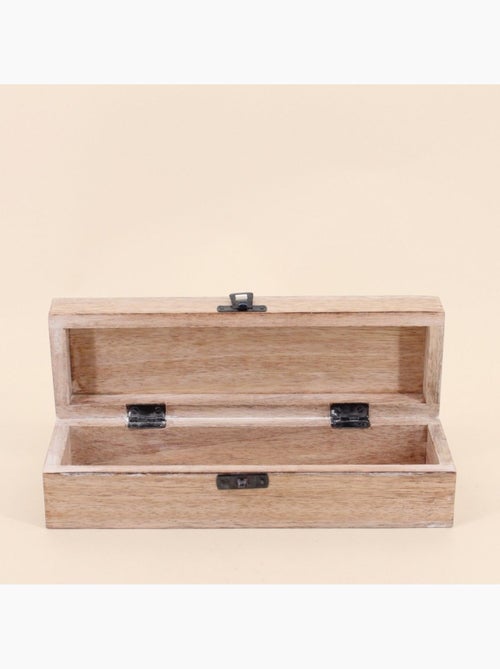 Boite à bijoux en manguier gravé cérusé blanc 25x8cm - Kiabi