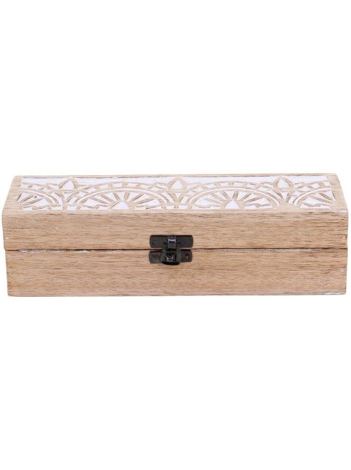 Boite à bijoux en manguier gravé cérusé blanc 25x8cm - Kiabi