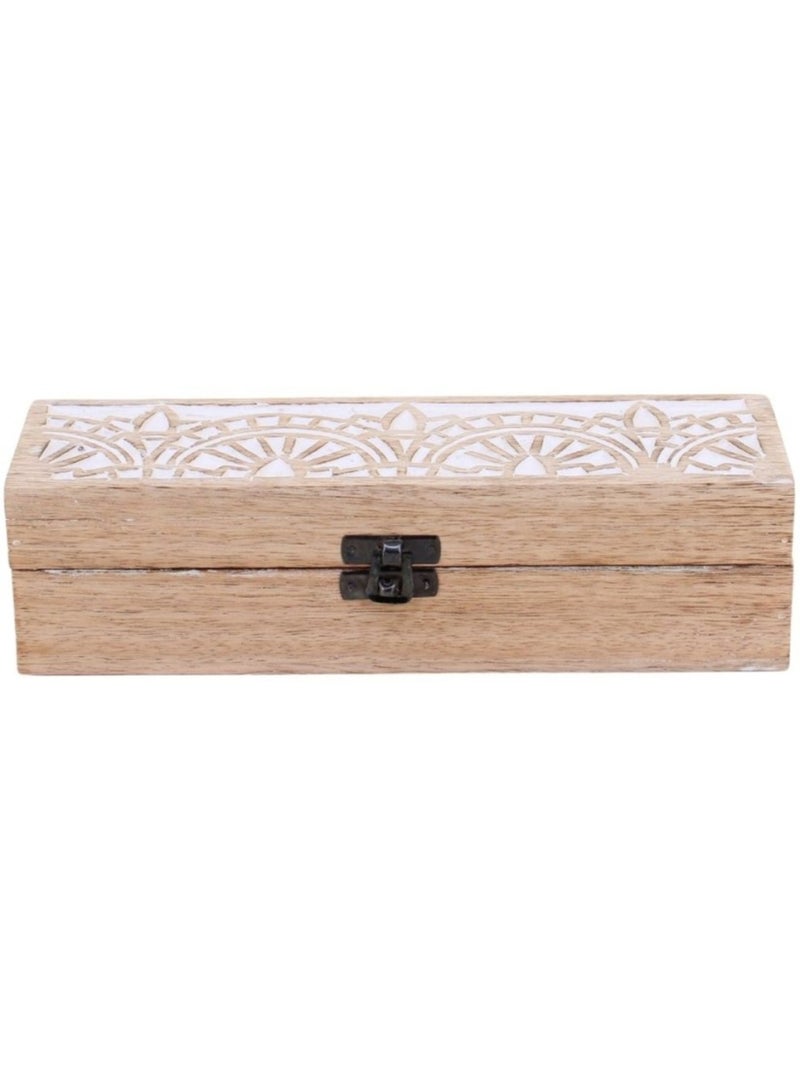 Boite à bijoux en manguier gravé cérusé blanc 25x8cm Beige - Kiabi