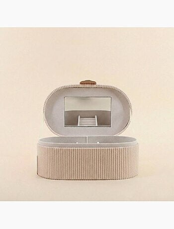 Boite à bijoux en velours côtelé beige 22x13cm