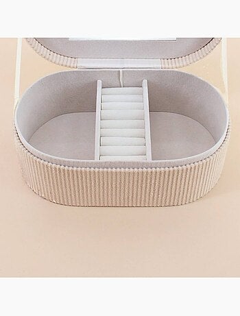 Boite à bijoux en velours côtelé beige 22x13cm