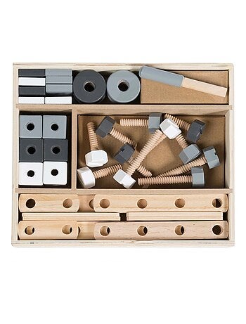 Boite à outils 46 pièces en bois pour enfant ROBA