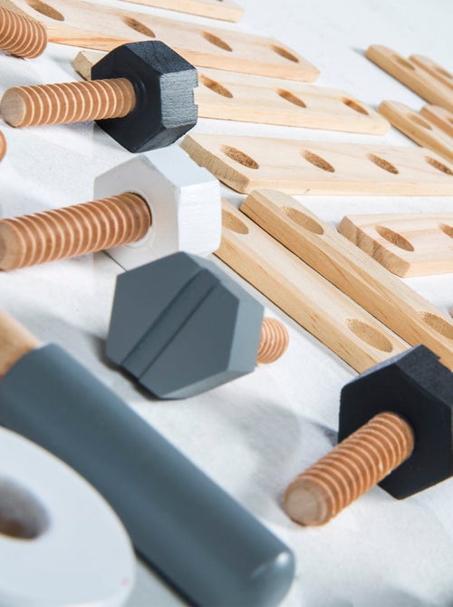 Boite à outils en bois pour enfant - 46 pièces - Caisse de bricolage 'Roba' - Kiabi