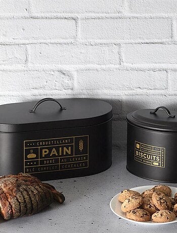 Boîte à pain en métal noir mat