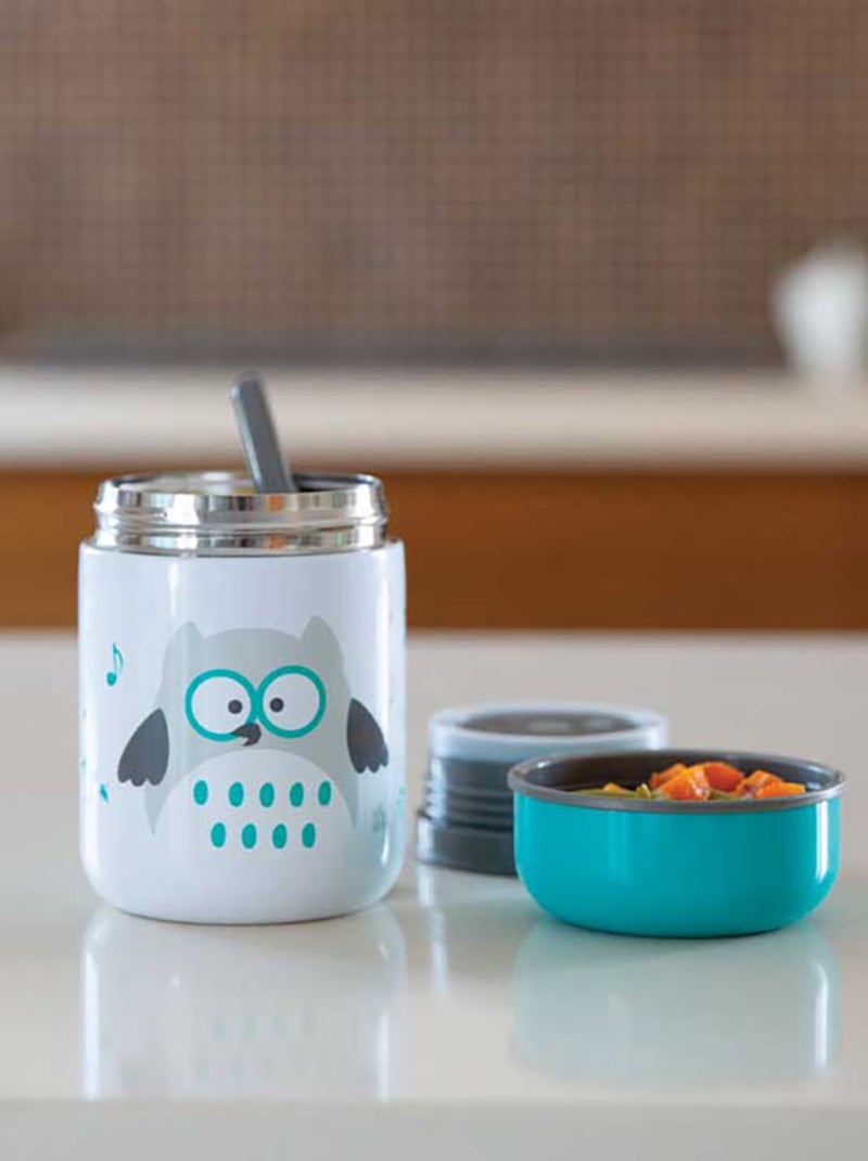 Boîte à repas isotherme et sa cuillère Hibou Bleu - Kiabi