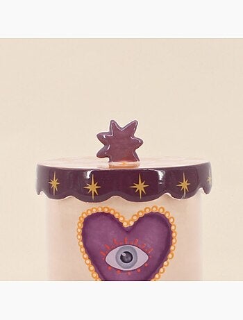 Boîte à souvenirs coeur beige, violette en dolomite 12cm