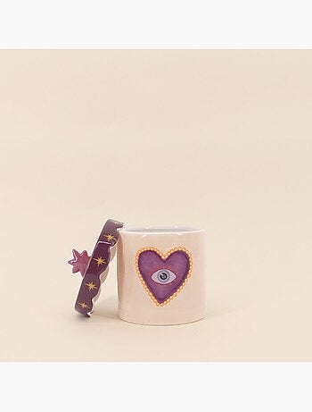 Boîte à souvenirs coeur beige, violette en dolomite 12cm
