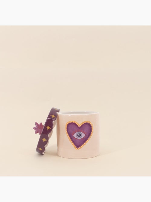 Boîte à souvenirs coeur beige, violette en dolomite 12cm - Kiabi