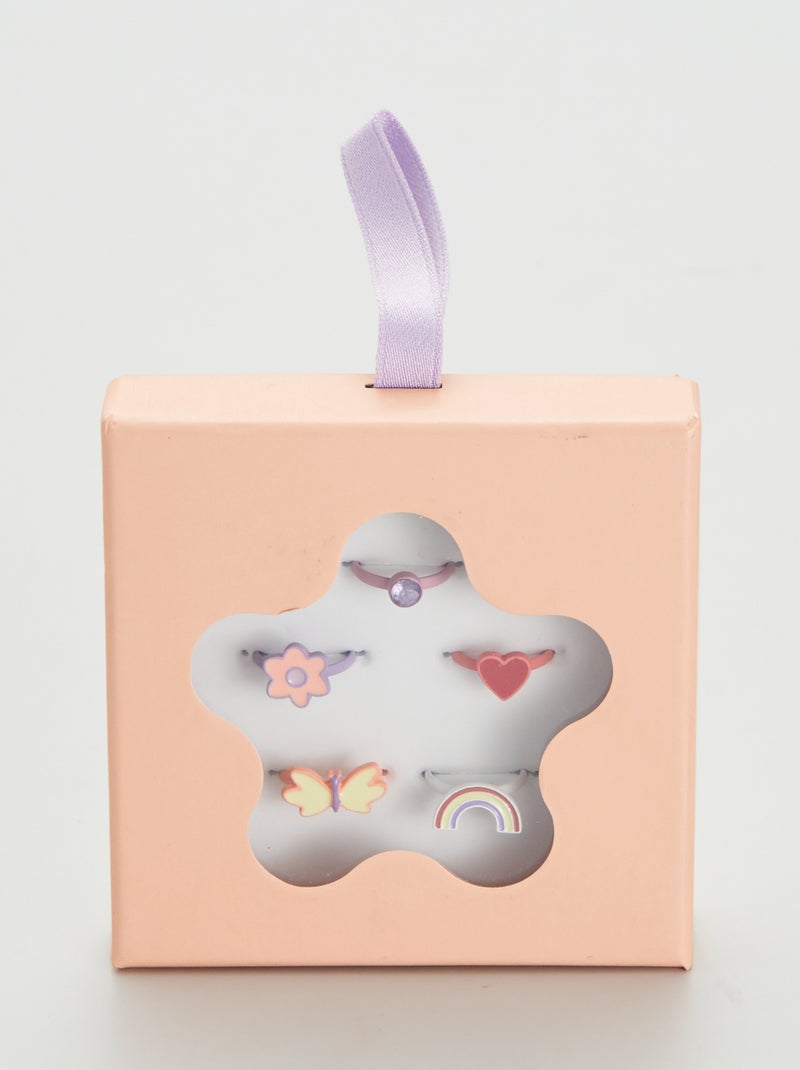 Boite avec 5 bagues fantaisies multicolore - Kiabi