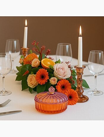 Boîte avec couvercle en verre coloré strié 14x8cm