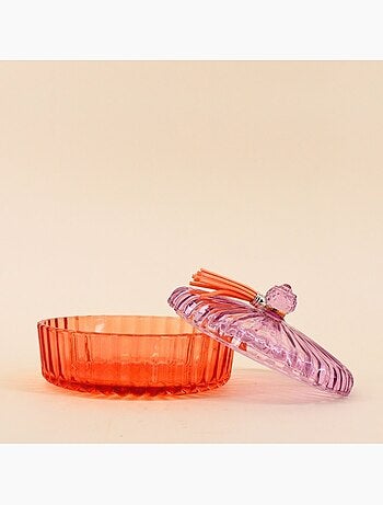 Boîte avec couvercle en verre coloré strié 14x8cm