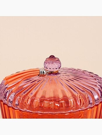 Boîte avec couvercle en verre coloré strié 14x8cm