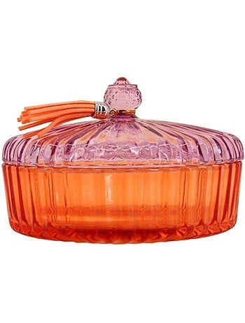 Boîte avec couvercle en verre coloré strié 14x8cm