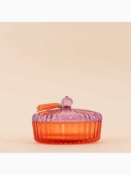 Boîte avec couvercle en verre coloré strié 14x8cm - Kiabi