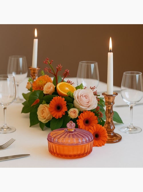 Boîte avec couvercle en verre coloré strié 14x8cm - Kiabi