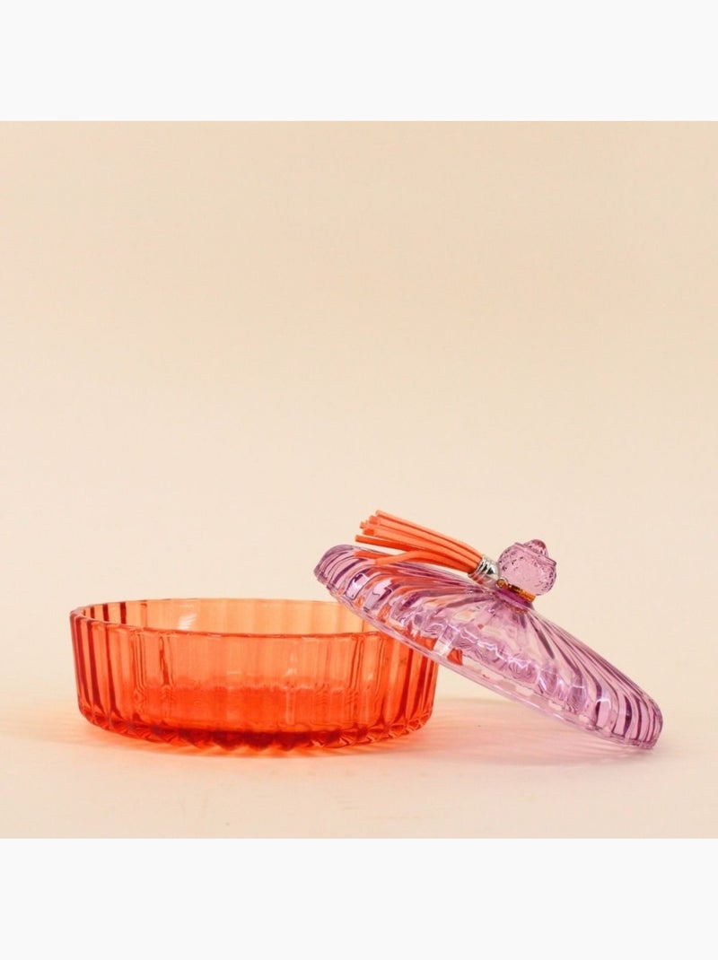 Boîte avec couvercle en verre coloré strié 14x8cm Rose - Kiabi
