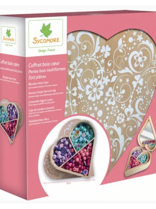 Boite Coeur 500 Perles De Bois Multicouleurs - Kiabi