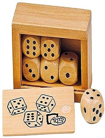 Boîte de 6 dés en bois