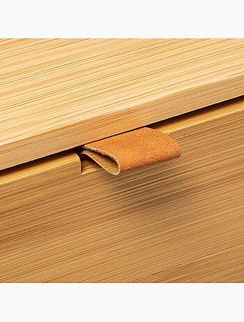 Boîte de rangement 2 tiroirs en bambou avec lanières cuir TIDY SMART