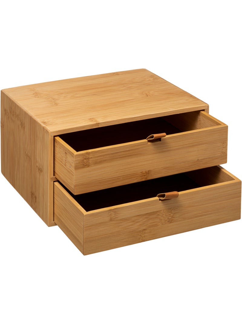 Boîte de rangement 2 tiroirs en bambou avec lanières cuir TIDY SMART Beige - Kiabi