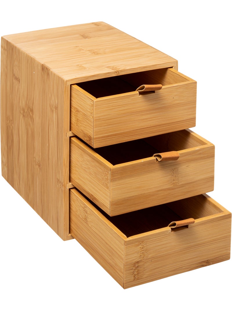 Boîte de rangement 3 tiroirs en bambou avec lanières cuir TIDY SMART Beige - Kiabi