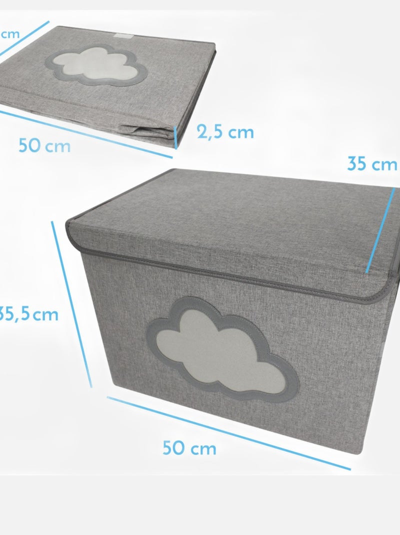 Boite de rangement, coffre à jouets pour enfant avec couvercle - Monsieur Bébé Gris - Kiabi