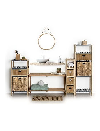 Boîte de rangement imprimé tropical en bambou et tissu Blackflora