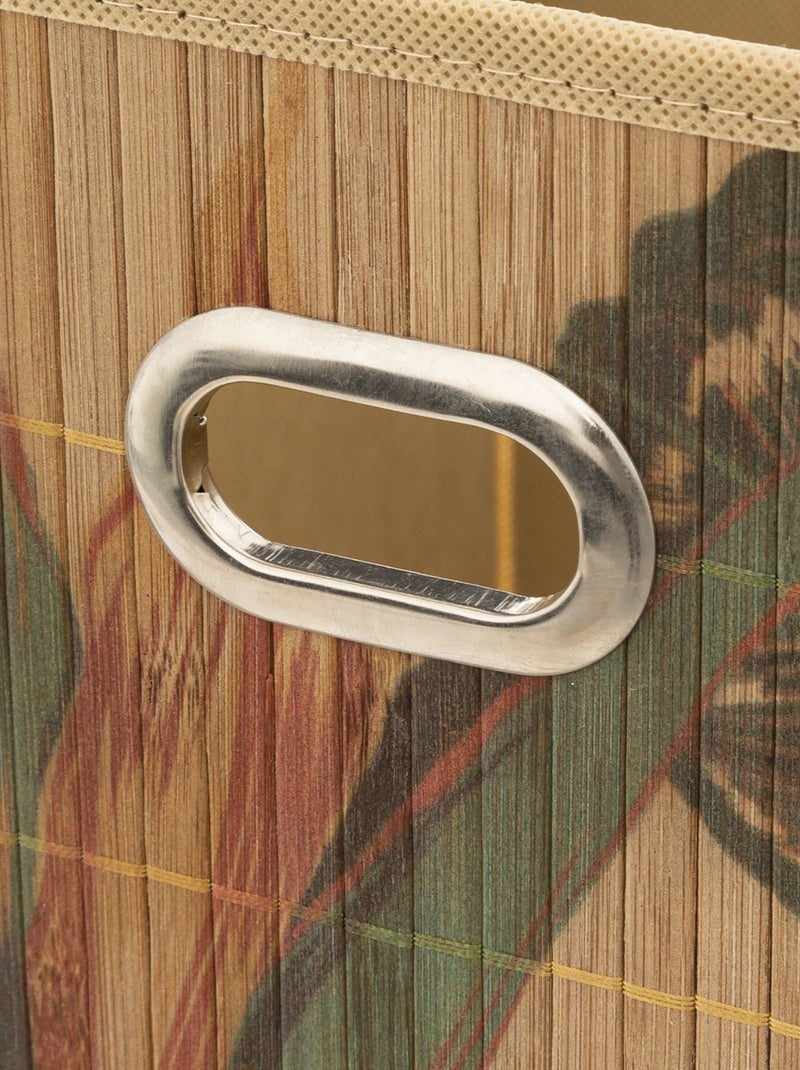 Boîte de rangement imprimé tropical en bambou et tissu Palawan Marron - Kiabi