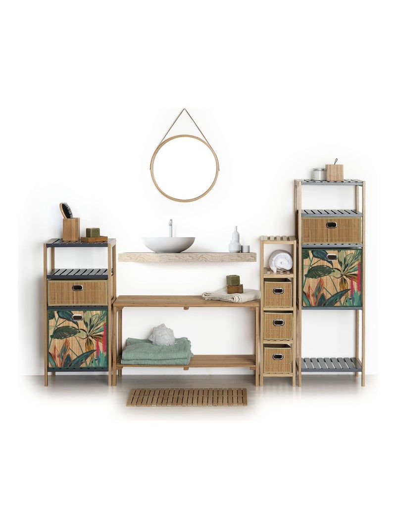 Boîte de rangement imprimé tropical en bambou et tissu Palawan Marron - Kiabi