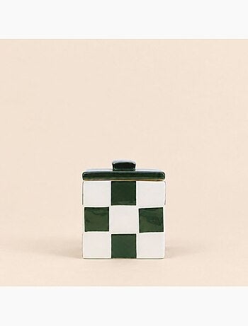Boite en céramique motif damiers vert et blanc