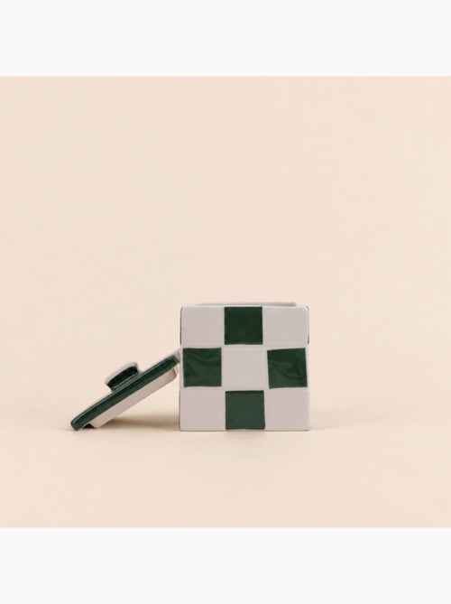 Boite en céramique motif damiers vert et blanc - Kiabi Boite en céramique motif damiers vert et blanc - Kiabi