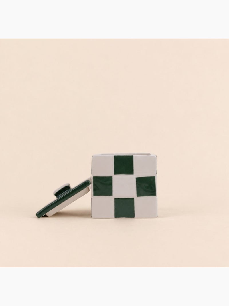 Boite en céramique motif damiers vert et blanc Vert - Kiabi