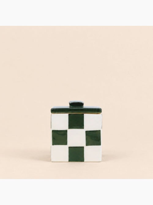 Boite en céramique motif damiers vert et blanc - Kiabi Boite en céramique motif damiers vert et blanc - Kiabi