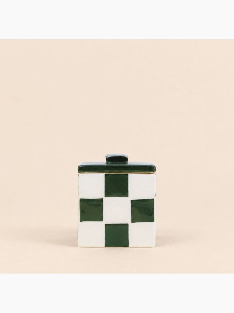 Boite en céramique motif damiers vert et blanc Vert - Kiabi