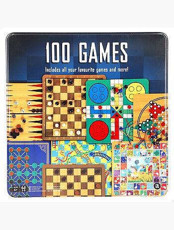 Boîte en métal contenant 100 jeux de société pour les 6 ans et plus cb games