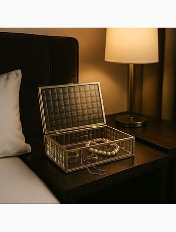 Boite en verre et métal doré 18x10cm