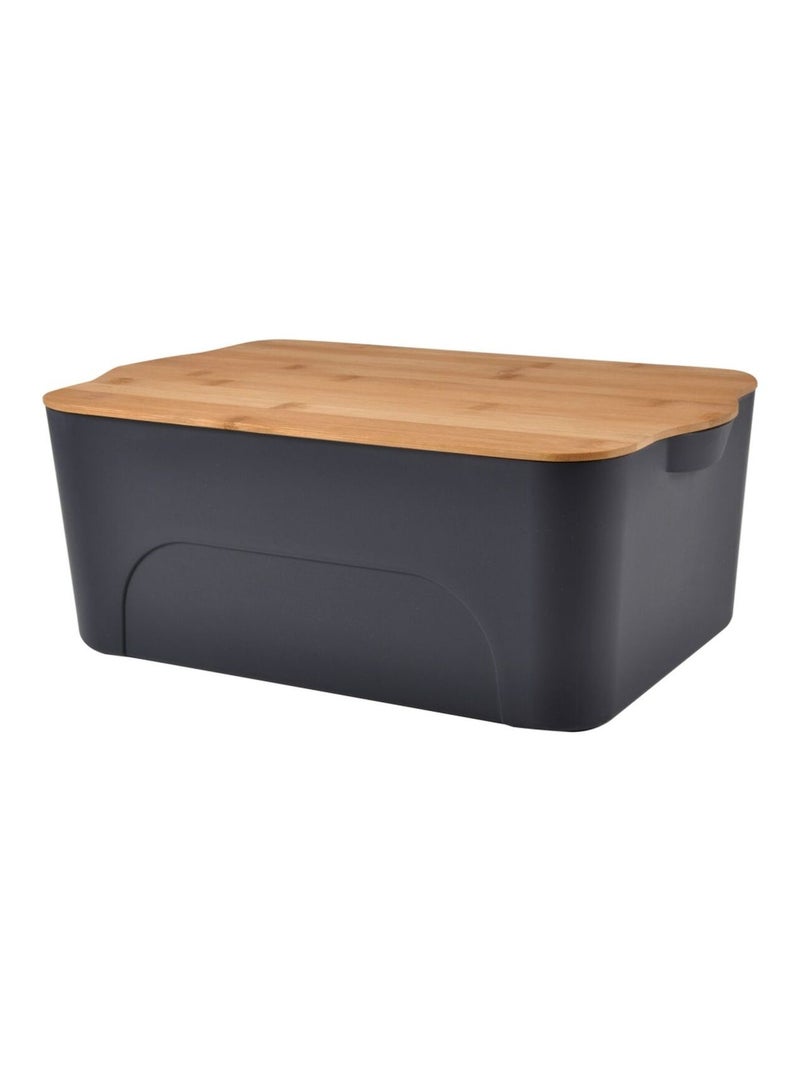 Boite plastique avec couvercle en bambou Gris foncé - Kiabi
