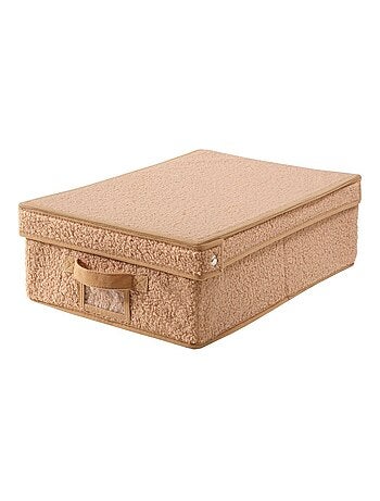 Boîte rangement avec couvercle tissu bouclette beige - L31,5 cm