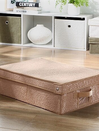 Boîte rangement avec couvercle tissu bouclette beige - L31,5 cm