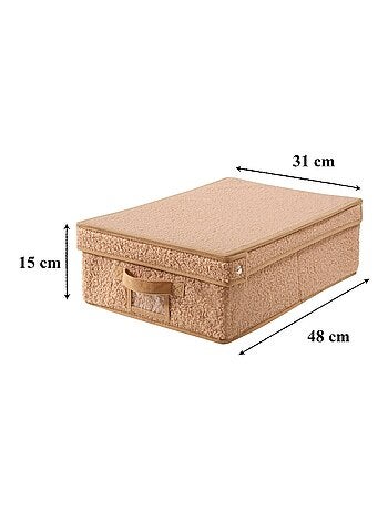 Boîte rangement avec couvercle tissu bouclette beige - L31,5 cm