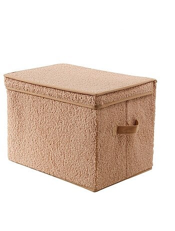 Boîte rangement haute avec couvercle tissu bouclette beige - H30 cm