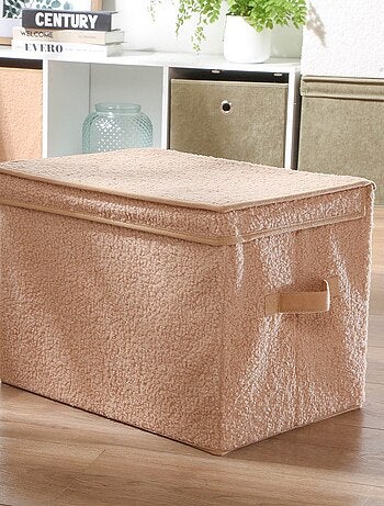 Boîte rangement haute avec couvercle tissu bouclette beige - H30 cm