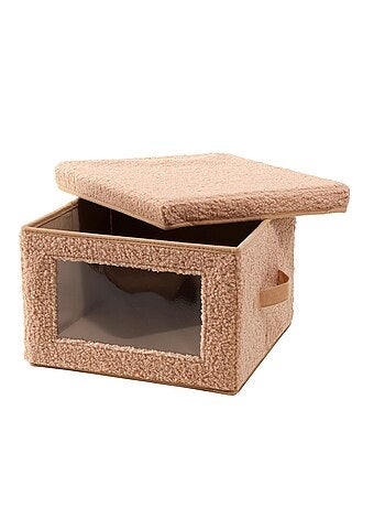 Boîte rangement tissu bouclette beige avec fenêtre - L40 cm