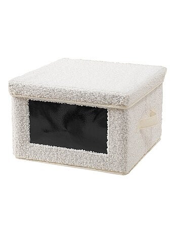 Boîte rangement tissu bouclette écru avec fenêtre - L30 cm