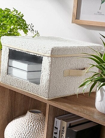 Boîte rangement tissu bouclette écru avec fenêtre - L30 cm